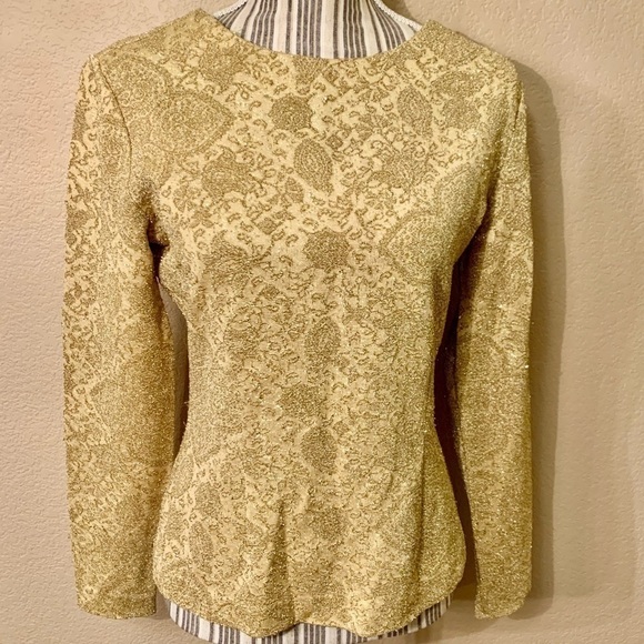 Vintage Top Medium AquaForte Made in Italy Gold Jacquard Lace Victorian pattern - Picture 1 of 16